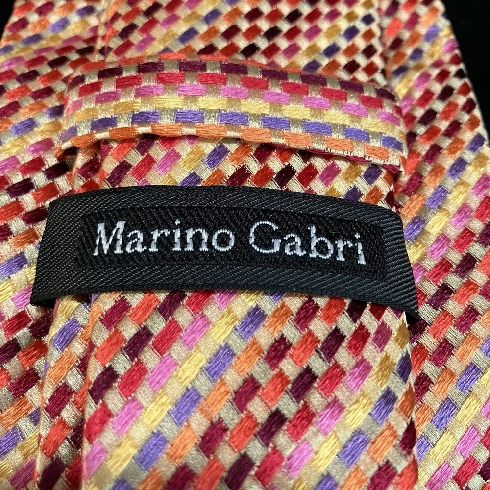 Marino Cabri 100% Silk Woven Basket Weave Neck Tie Red Orange Pink Purple Italy